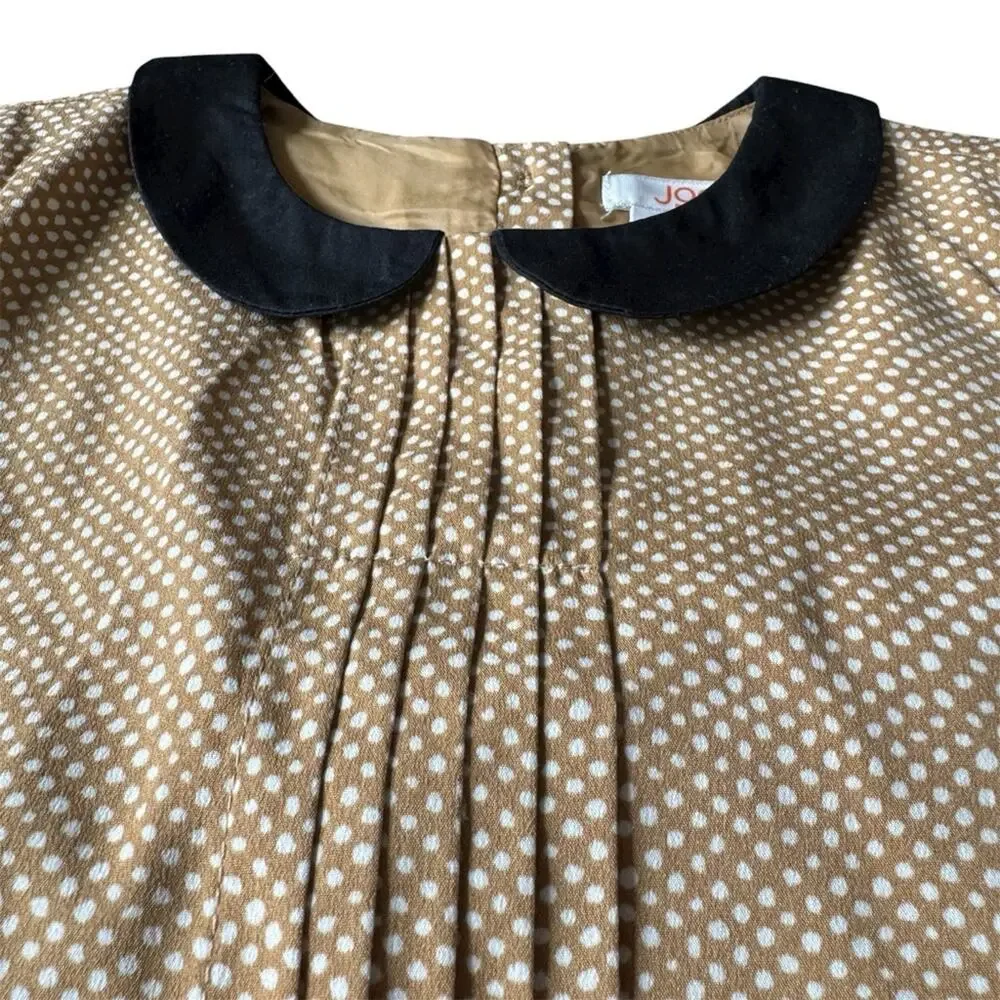 Joe Fresh Girls’ Tan/White Polka Dot Dress Peter Pan Collar Size 6/7